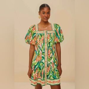 FARM RIO Off-White Heli Leaves Lenzing™ Ecovero™ Euroflax™ Mini Dress